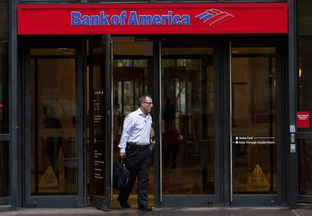 A Bank of America customer leaves a banking branch in Charlotte, North Carolina A Bank of America customer leaves a banking branch in Charlotte, North Carolina