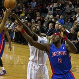 Charlotte Bobcats Mohammed battles for a rebound against Detroit Pistons Wallace during their NBA basketball game in Charlotte