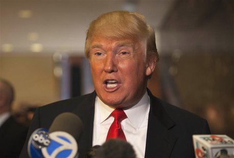 Donald Trump speaks to members of the media after a meeting with Republican presidential candidate Newt Gingrich at Trump Towers Donald Trump speaks to members of the media after a meeting with Republican presidential candidate Newt Gingrich at Trump Towers