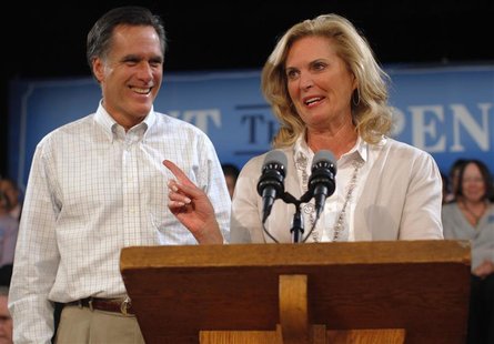 Republican presidential candidate and former Massachusetts Governor Mitt Romney is introduced by his wife, Ann Romney, for a speech about hi Republican presidential candidate and former Massachusetts Governor Mitt Romney is introduced by his wife, Ann Romney, for a speech about hi