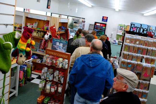Lori Moore brings the Potluck Pals to Westlake Drug on Portage Rd to raise funds for the YWCA Domestic Abuse Shelter - and raise funds they did - $2165! 12/14/11