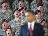 Troops yell in support at U.S. President Barack Obama as he speaks at Fort Bragg in Fayetteville