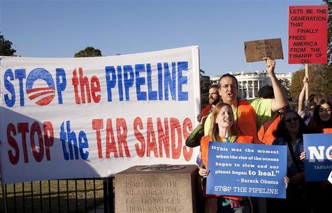 Demonstrators call for the cancellation of the Keystone XL pipeline during a rally in front of the White House in Washington Demonstrators call for the cancellation of the Keystone XL pipeline during a rally in front of the White House in Washington