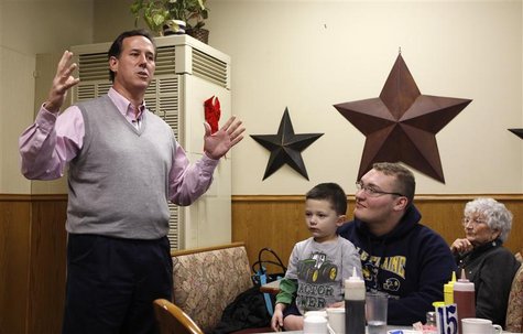 Republican presidential candidate Santorum speaks during a Town Hall meeting at the Lincoln Café in Belle Plain, Iowa Republican presidential candidate Santorum speaks during a Town Hall meeting at the Lincoln Café in Belle Plain, Iowa