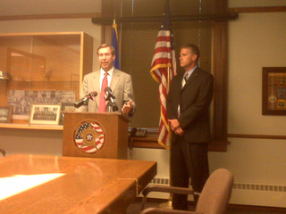 Brown County District Attorney John Zakowski, at podium, and Wisconsin Attorney General J.B. Van Hollen announce an expansion of the state's election fraud task force, July 29, 2010. (courtesy of FOX 11) Brown County District Attorney John Zakowski, at podium, and Wisconsin Attorney General J.B. Van Hollen announce an expansion of the state's election fraud task force, July 29, 2010. (courtesy of FOX 11)