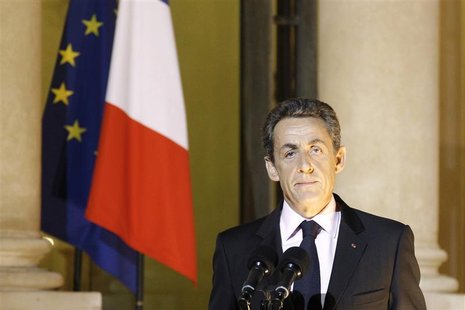 France's President Sarkozy makes a statement after ministerial meeting at the Elysee Palace in Paris France's President Sarkozy makes a statement after ministerial meeting at the Elysee Palace in Paris