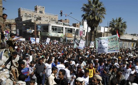 Anti-government protesters march to demand that Yemen's outgoing President Ali Abdullah Saleh be tried, in Sanaa. Anti-government protesters march to demand that Yemen's outgoing President Ali Abdullah Saleh be tried, in Sanaa.