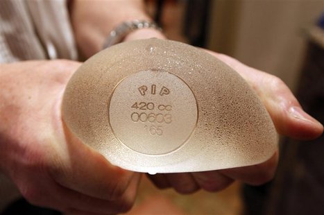 Plastic surgeon Boucq displays a silicone gel breast implant manufactured by French company Poly Implant Prothese (PIP) in a clinic in Nice Plastic surgeon Boucq displays a silicone gel breast implant manufactured by French company Poly Implant Prothese (PIP) in a clinic in Nice