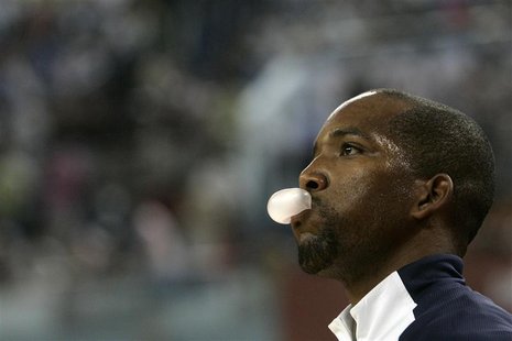 Michael Redd of the U.S. Blows a bubble during their friendly basketball game against Russia as part of their training for the Beijing Olymp Michael Redd of the U.S. Blows a bubble during their friendly basketball game against Russia as part of their training for the Beijing Olymp