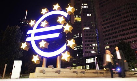 A sculpture showing the euro currency sign is seen in front of the European Central Bank (ECB) headquarters in Frankfurt A sculpture showing the euro currency sign is seen in front of the European Central Bank (ECB) headquarters in Frankfurt