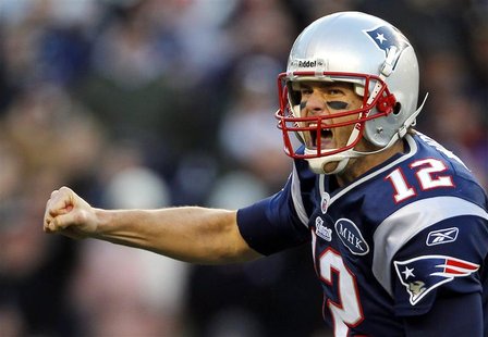 New England Patriots quarterback Brady reacts after completing a touchdown pass against the Buffalo Bills during the fourth quarter of their New England Patriots quarterback Brady reacts after completing a touchdown pass against the Buffalo Bills during the fourth quarter of their