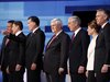Republican presidential candidates pose before the Republican Party presidential candidates debate in Sioux City
