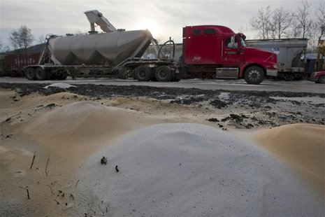 A truck is filled with sand at Wellsboro & Corning Railroad in Wellsboro, Pennsylvania A truck is filled with sand at Wellsboro & Corning Railroad in Wellsboro, Pennsylvania