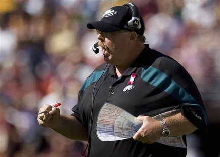 Eagles' head coach Andy Reid yells from the sideline during the first half of their NFL football game against the Redskins in Landover Eagles' head coach Andy Reid yells from the sideline during the first half of their NFL football game against the Redskins in Landover