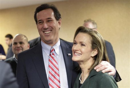 Republican presidential candidate and former U.S. Senator Santorum celebrates with his wife Karen as they hear Iowa Caucus voting results at Republican presidential candidate and former U.S. Senator Santorum celebrates with his wife Karen as they hear Iowa Caucus voting results at