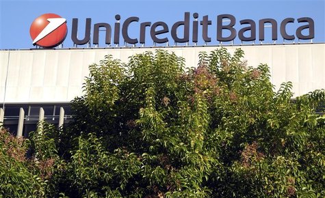 A Unicredit bank logo is seen in Rome A Unicredit bank logo is seen in Rome