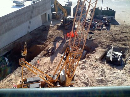 Crews work on south end zone pilings for four level expansion that will include 6,7000 seats. Crews work on south end zone pilings for four level expansion that will include 6,7000 seats.