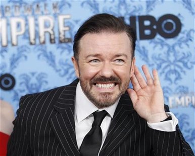 Ricky Gervais gestures during a photo call for the premiere of the second season of "Boardwalk Empire" in New York Ricky Gervais gestures during a photo call for the premiere of the second season of "Boardwalk Empire" in New York