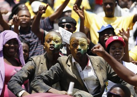 ANC supporters dance during the ANC's centenary celebration in Bloemfontein