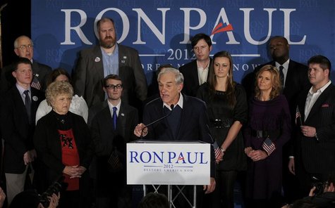 Republican presidential candidate U.S. Congressman Paul addresses his New Hampshire primary night rally in Manchester Republican presidential candidate U.S. Congressman Paul addresses his New Hampshire primary night rally in Manchester