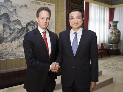 U.S. Treasury Secretary Geithner shakes hands with Chinese VP Li in Beijing U.S. Treasury Secretary Geithner shakes hands with Chinese VP Li in Beijing