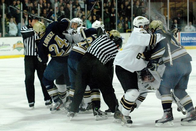#10 Western Michigan hosts #3 Notre Dame, 01/14/12. The Broncos defeated the Irish 3-1.  Photos by Sean Patrick Duross.