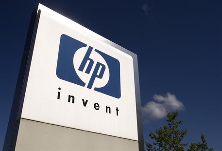 HP Invent logo is pictured in front of HewlettPackard international offices