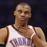 Thunder's Westbrook pauses during Game 3 of the NBA Western Conference Final basketball playoffs against the Mavericks in Oklahoma City