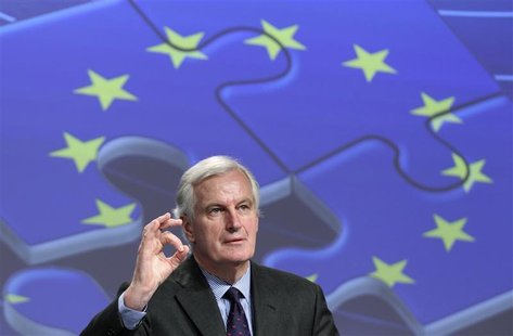 EU Internal Market Commissioner Michel Barnier addresses a news conference in Brussels EU Internal Market Commissioner Michel Barnier addresses a news conference in Brussels