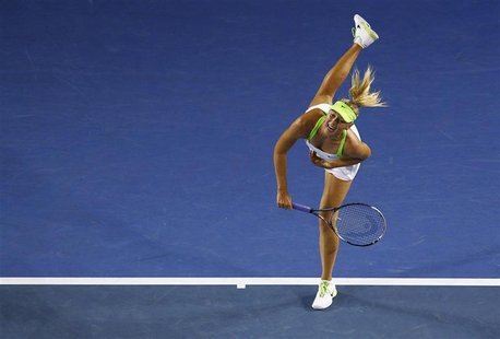 Sharapova of Russia serves to Lisicki of Germany during their match at the Australian Open tennis tournament in Melbourne Sharapova of Russia serves to Lisicki of Germany during their match at the Australian Open tennis tournament in Melbourne
