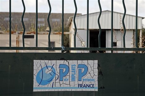 The locked entrance of the French company Poly Implant Prothese building is seen in La Seyne-sur-Mer near Toulon