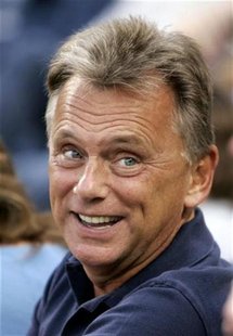 Television personality Pat Sajak smiles before the Los Angeles Dodgers play the Philadelphia Phillies in Major League Baseball's NLCS in Los Television personality Pat Sajak smiles before the Los Angeles Dodgers play the Philadelphia Phillies in Major League Baseball's NLCS in Los