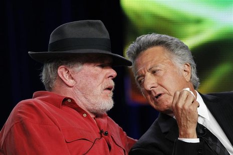 Co-stars Nolte and Hoffman chat during the TCA panel for the HBO TV series "Luck" in Pasadena