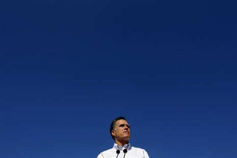 Republican presidential candidate and former Massachusetts Governor Mitt Romney pauses while speaking at a campaign stop at Paramount Printi Republican presidential candidate and former Massachusetts Governor Mitt Romney pauses while speaking at a campaign stop at Paramount Printi