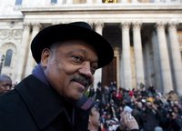 U.S. civil rights leader Reverend Jesse Jackson addresses the crowd at the Occupy London site outside St Paul's Cathedral