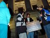 Protestors form a drum circle outside the state capitol in Madison (photo: Wisconsin Radio Network)