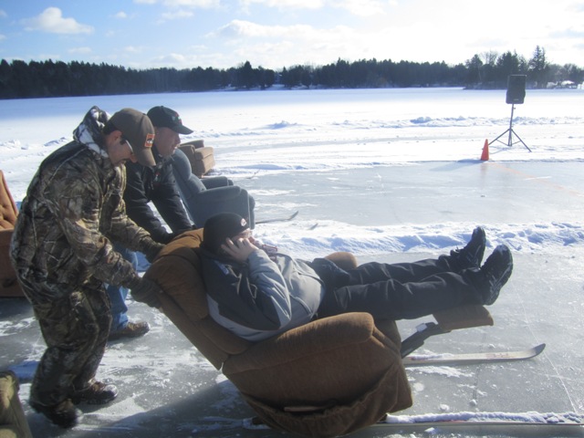 106.5 The Buzz & The Louis Corners Sno-Birds present the 3rd Annual Recliner Races On Cedar Lake at Cedars Resort in Kiel - 1.28.12