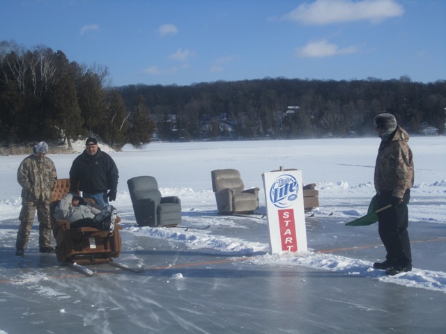 106.5 The Buzz & The Louis Corners Sno-Birds present the 3rd Annual Recliner Races On Cedar Lake at Cedars Resort in Kiel - 1.28.12