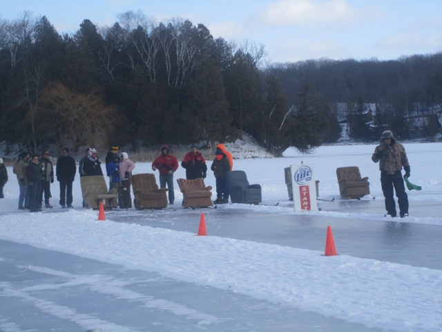 106.5 The Buzz & The Louis Corners Sno-Birds present the 3rd Annual Recliner Races On Cedar Lake at Cedars Resort in Kiel - 1.28.12