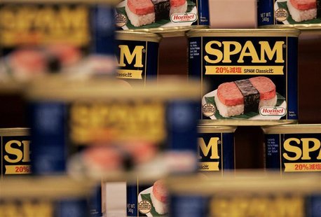 Cans of Hormel Foods Corp's Spam are pictured at a news conference in Tokyo Cans of Hormel Foods Corp's Spam are pictured at a news conference in Tokyo