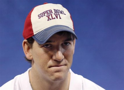 Giants quarterback Eli Manning is interviewed during media day for the NFL Super Bowl XLVI in Indianapolis Giants quarterback Eli Manning is interviewed during media day for the NFL Super Bowl XLVI in Indianapolis