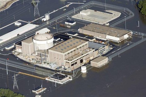 An aerial view of the Fort Calhoun Nuclear Power Plant in eastern Nebraska, surrounded by Missouri River flood waters An aerial view of the Fort Calhoun Nuclear Power Plant in eastern Nebraska, surrounded by Missouri River flood waters