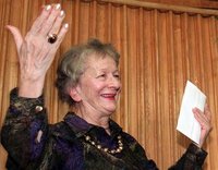 Polish poet Wislawa Szymborska thanks members of the Polish Pen Club after receiving a Pen Club awar..