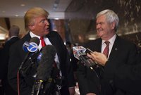 Trump speaks to members of the media after a meeting with Republican presidential candidate Gingrich in New York