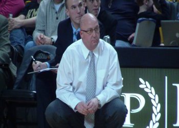 WMU Broncos Head Coach Steve Hawkins looks on at University Arena during a Broncos game. WMU Broncos Head Coach Steve Hawkins looks on at University Arena during a Broncos game.