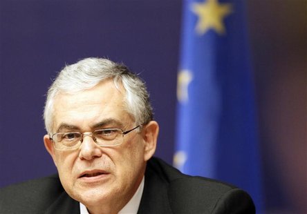 Greece's Prime Minister Lukas Papademos holds a news conference after a European Union summit in Brussels Greece's Prime Minister Lukas Papademos holds a news conference after a European Union summit in Brussels