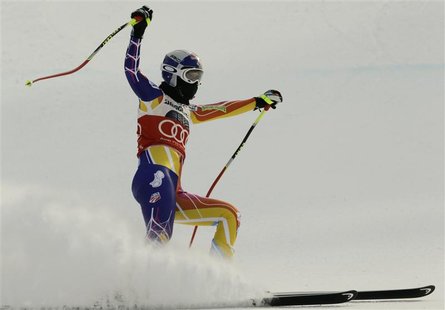 Vonn reacts after clocking the fastest time in the women's Alpine Skiing World Cup Downhill in Garmisch-Partenkirchen Vonn reacts after clocking the fastest time in the women's Alpine Skiing World Cup Downhill in Garmisch-Partenkirchen