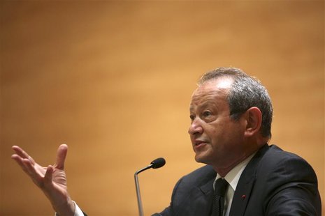 Orascom Telecom chairman Naguib Sawiris speaks during a conference in Beirut