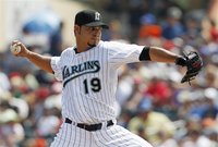 Florida Marlins starting pitcher Anibal Sanchez delivers a pitch against the New York Mets during the third inning of a Grapefruit League ML