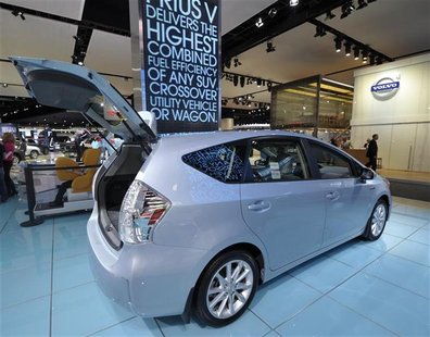 A 2013 Toyota Prius V hybrid is displayed on the final press preview day for the North American International Auto Show in Detroit A 2013 Toyota Prius V hybrid is displayed on the final press preview day for the North American International Auto Show in Detroit